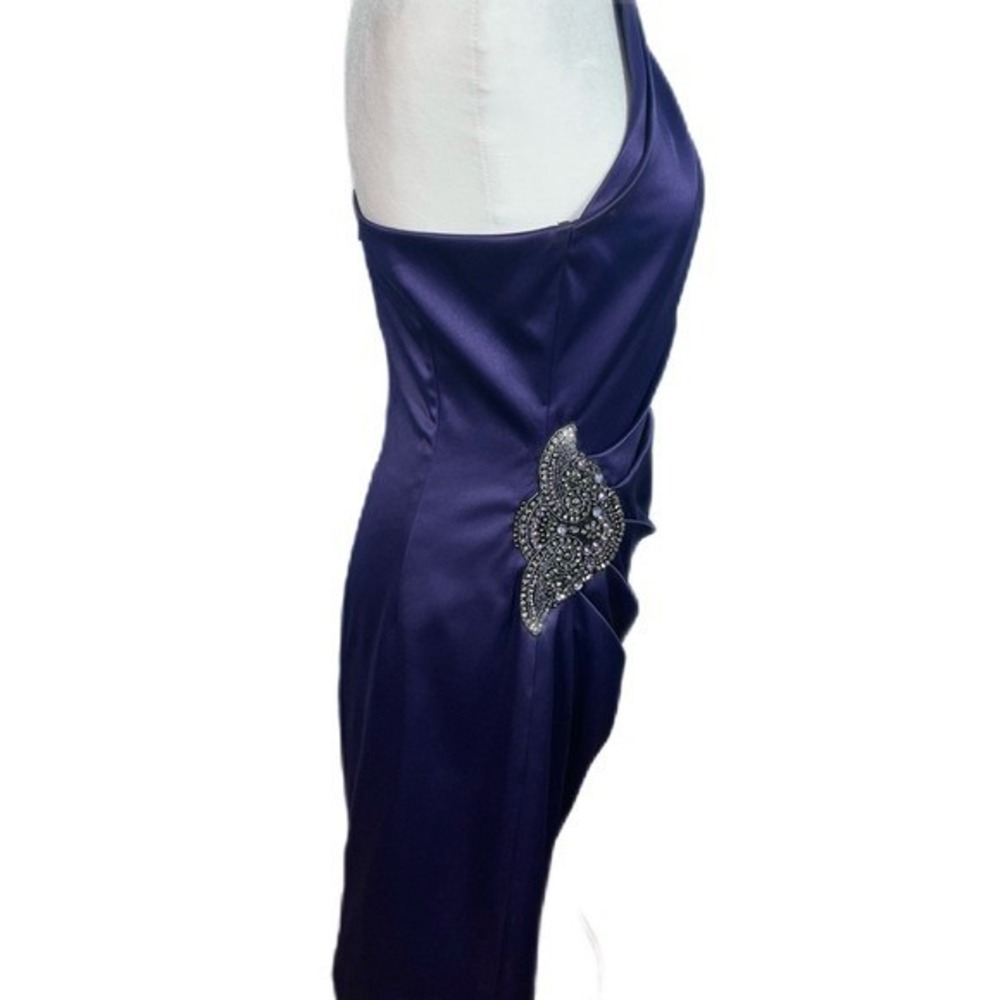 Eliza J One-Shoulder Midi Length Purple Satin Dress with Sequins Size 8 Pristine - Picture 11 of 12